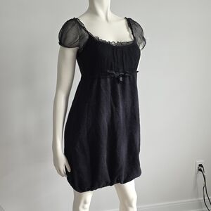 Tensione In Wool Angora Babydoll Dress With Silk Short Sleeves Heart Pendant M
